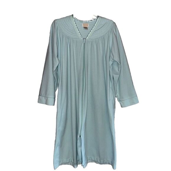 Vtg Barbizon Flannel Nightgown Robe House Coat Zip Cottage Prairie Blue Large - Picture 1 of 14